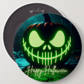 Spooky grün leuchtender Halloweenkürbis Button (Vorne & Hinten)