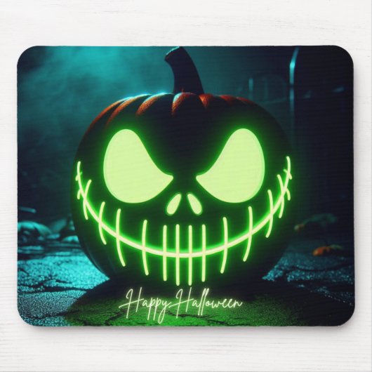 Spooky grün leuchtender Halloweenkürbis Mousepad (Vorne)
