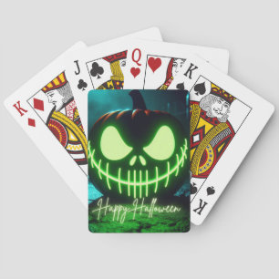 Spooky grün leuchtender Halloweenkürbis Spielkarten