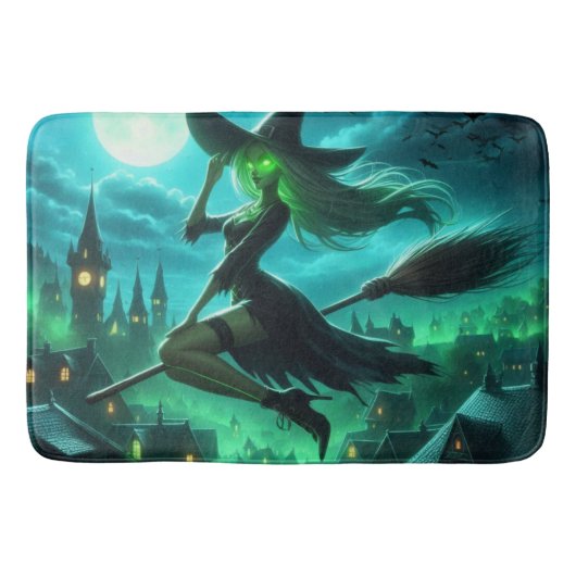 Spooky-grüne Aura Halloween-Hexe Badematte (Vorderseite)