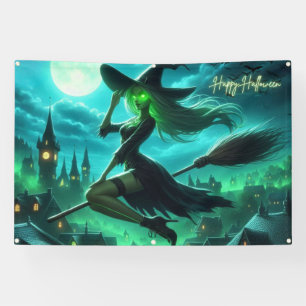 Spooky-grüne Aura Halloween-Hexe Banner