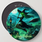 Spooky-grüne Aura Halloween-Hexe Button (Vorne & Hinten)