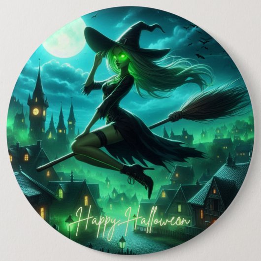 Spooky-grüne Aura Halloween-Hexe Button (Vorderseite)