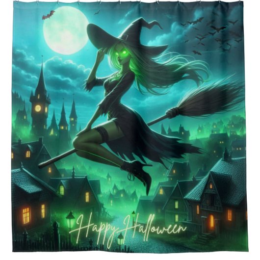 Spooky-grüne Aura Halloween-Hexe Duschvorhang (Vorderseite)