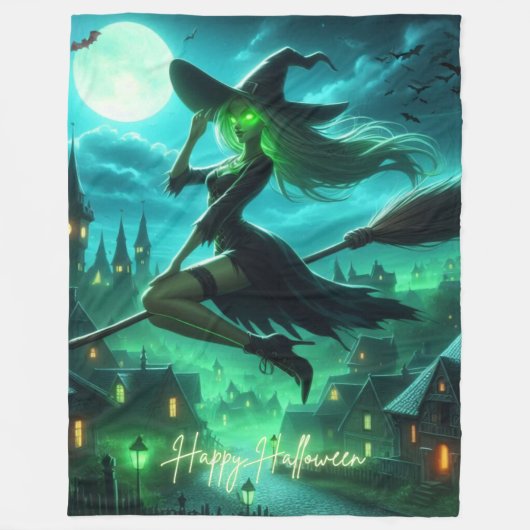 Spooky-grüne Aura Halloween-Hexe Fleecedecke (Vorderseite)