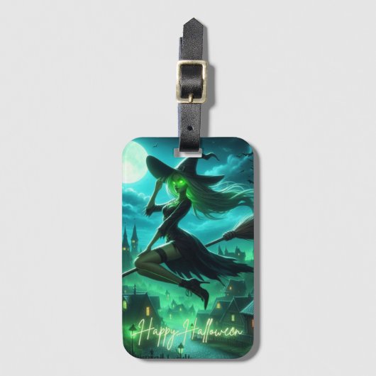 Spooky-grüne Aura Halloween-Hexe Gepäckanhänger (Vorderseite Vertikal)