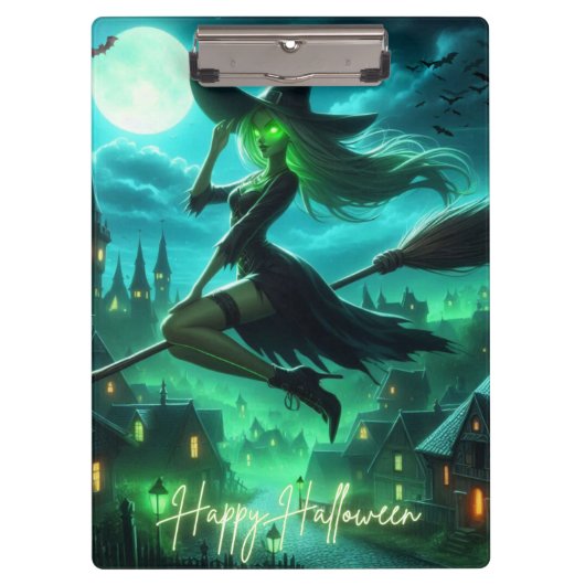 Spooky-grüne Aura Halloween-Hexe Klemmbrett (Vorderseite)