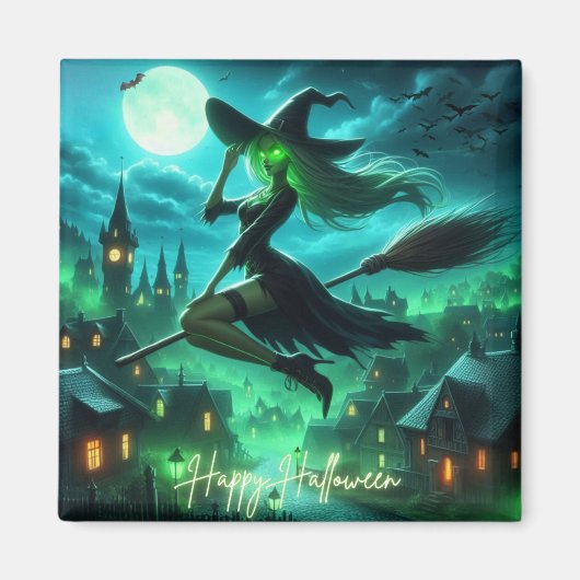 Spooky-grüne Aura Halloween-Hexe Magnet (Vorne)