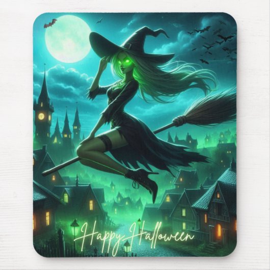 Spooky-grüne Aura Halloween-Hexe Mousepad (Vorne)