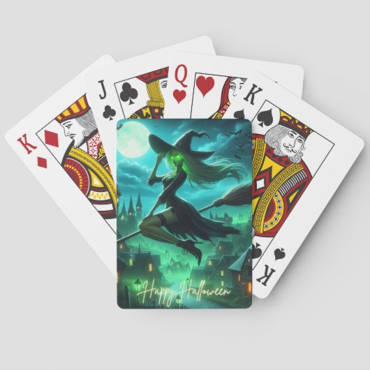 Spooky-grüne Aura Halloween-Hexe Spielkarten (Rückseite)