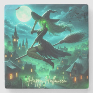 Spooky-grüne Aura Halloween-Hexe Steinuntersetzer