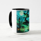 Spooky-grüne Aura Halloween-Hexe Tasse (Vorderseite Links)