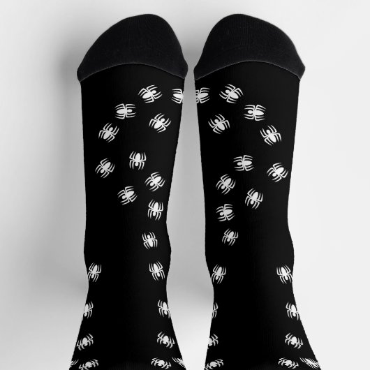 Spooky gruselige Schwarz-weiße Kriechspinnen Spaß Socken (Oben)