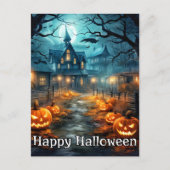 Spooky gut beleuchtet Nefarious Pumpkin glücklich Postkarte (Vorderseite)