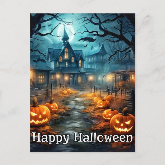 Spooky gut beleuchtet Nefarious Pumpkin glücklich Postkarte (Vorderseite)