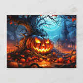 Spooky Gwer Pumpkin im Wald Postkarte (Vorderseite)