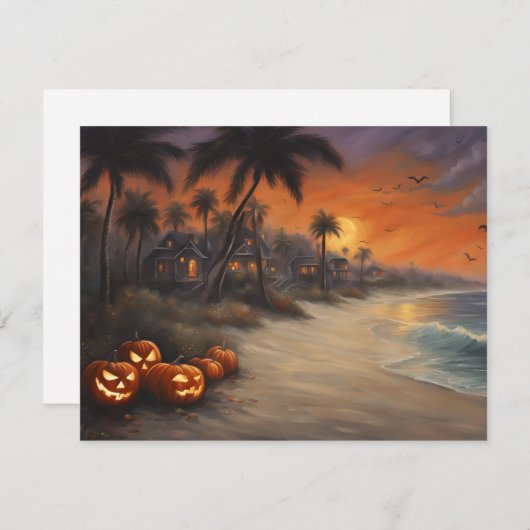Spooky Halloween am Strand - Blank Notecard Einladung (Vorne/Hinten)