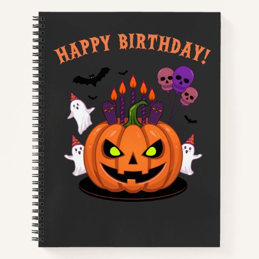 Spooky Halloween B-Tag Pumpkin Cake & Ghosts Notizblock (Vorderseite)