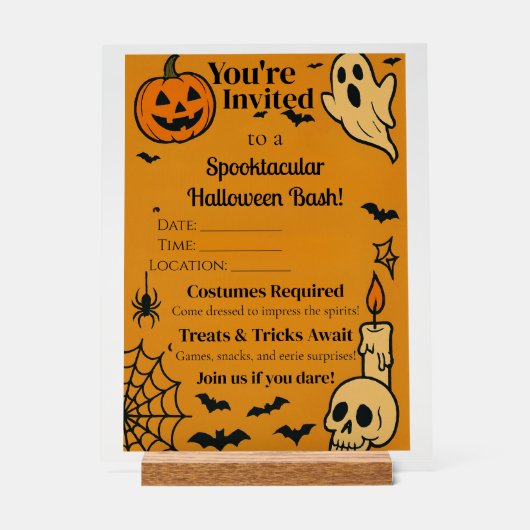Spooky Halloween Bash Invite | Ghosts & Games Acrylschild (Vorderseite)