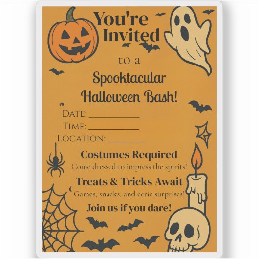 Spooky Halloween Bash Invite | Ghosts & Games Aufkleber (Vorderseite)