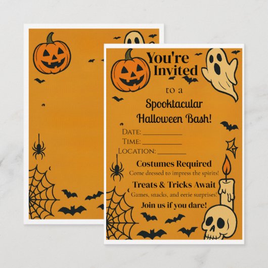 Spooky Halloween Bash Invite | Ghosts & Games Dankeskarte (Vorne/Hinten)