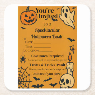 Spooky Halloween Bash Invite Ghosts & Games Rechteckiger Pappuntersetzer