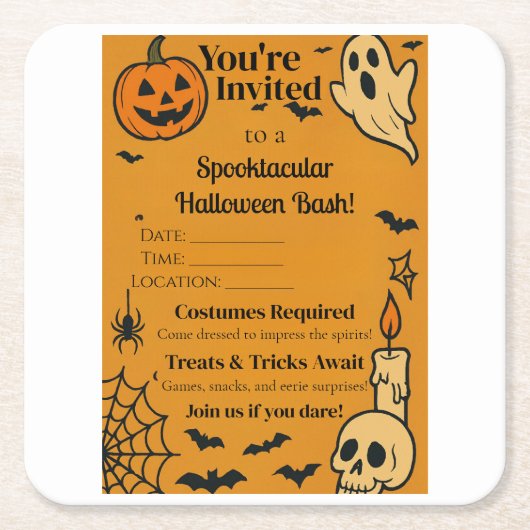 Spooky Halloween Bash Invite | Ghosts & Games Rechteckiger Pappuntersetzer (Vorderseite)