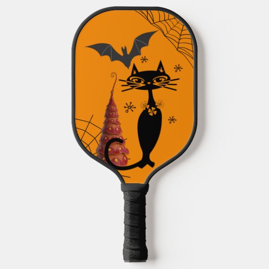 Spooky Halloween Bat Black Cat Ghoul Spider Web Pickleball Schläger (Vorderseite)