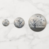 Spooky Halloween Baum mit Raven und Fledermäusen Konfetti (Vorderseiten)