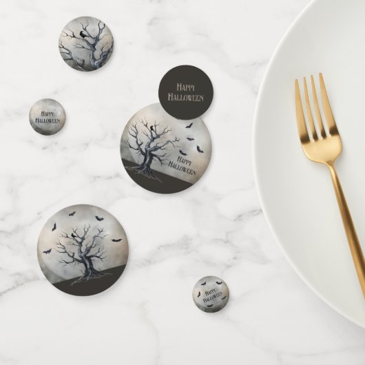 Spooky Halloween Baum mit Raven und Fledermäusen Konfetti (Gruppe)