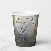 Spooky Halloween Baum mit Raven und Fledermäusen Pappbecher (Rückseite)