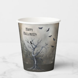 Spooky Halloween Baum mit Raven und Fledermäusen Pappbecher