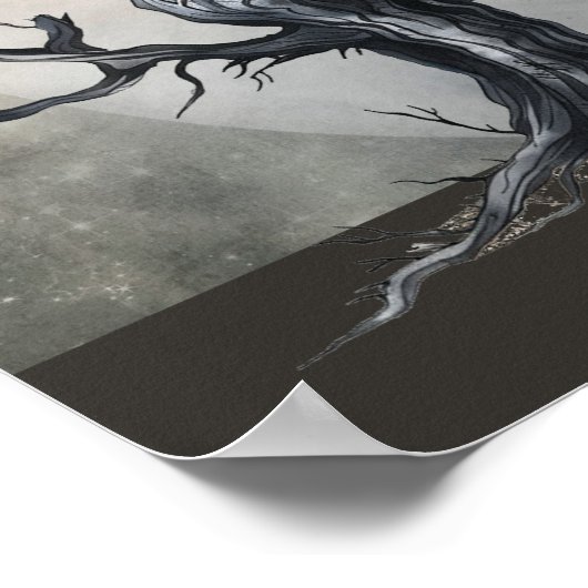 Spooky Halloween Baum mit Raven und Fledermäusen Poster (Ecke)