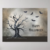 Spooky Halloween Baum mit Raven und Fledermäusen Poster (Vorne)