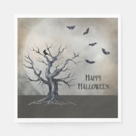 Spooky Halloween Baum mit Raven und Fledermäusen Serviette