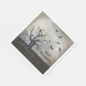 Spooky Halloween Baum mit Raven und Fledermäusen Serviette (Ecke)