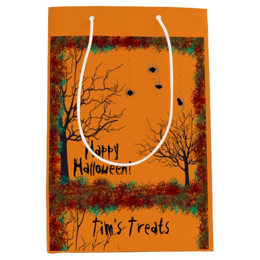 Spooky Halloween Bäume Foliage Border Personalize Mittlere Geschenktüte (Vorderseite)