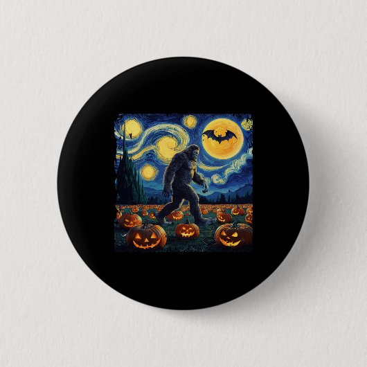 Spooky Halloween Bigfoot Starry Night Van Gogh Button (Vorderseite)
