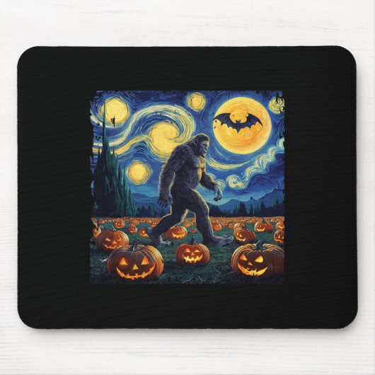 Spooky Halloween Bigfoot Starry Night Van Gogh Mousepad (Vorne)