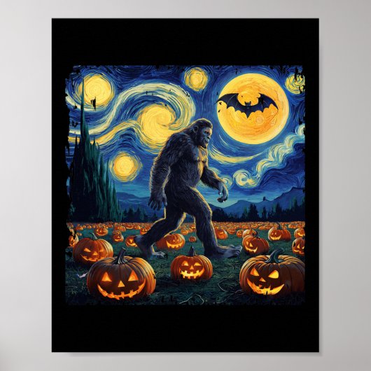 Spooky Halloween Bigfoot Starry Night Van Gogh Poster (Vorne)