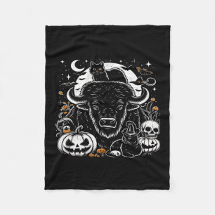 Spooky Halloween Bison Pumpkin Buffalo Cat Funny G Fleecedecke