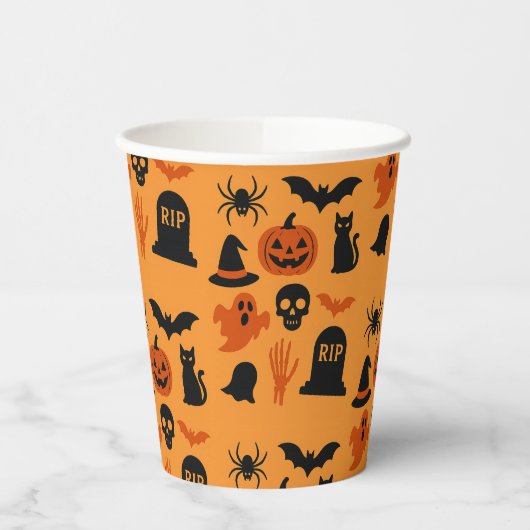 Spooky Halloween Black and Orange Trick oder Treff Pappbecher (Links)