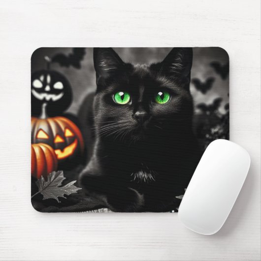 Spooky Halloween Black Cat Mouse Pad Mousepad (Mit Mouse)