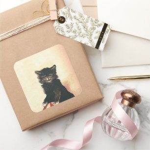 Spooky Halloween Black Cat Quadratischer Aufkleber