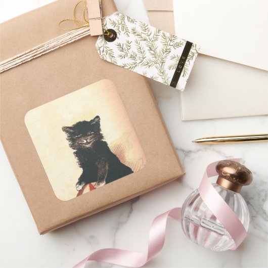 Spooky Halloween Black Cat Quadratischer Aufkleber (Schenken)