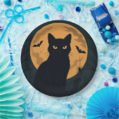 Spooky Halloween Black Cat Silhouette Vollmond Pappteller (Party)