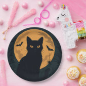 Spooky Halloween Black Cat Silhouette Vollmond Pappteller (Party)