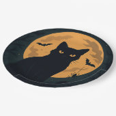 Spooky Halloween Black Cat Silhouette Vollmond Pappteller (Schrägansicht)