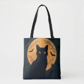 Spooky Halloween Black Cat Silhouette Vollmond Tasche (Vorderseite)