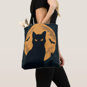 Spooky Halloween Black Cat Silhouette Vollmond Tasche (Von Nahem)